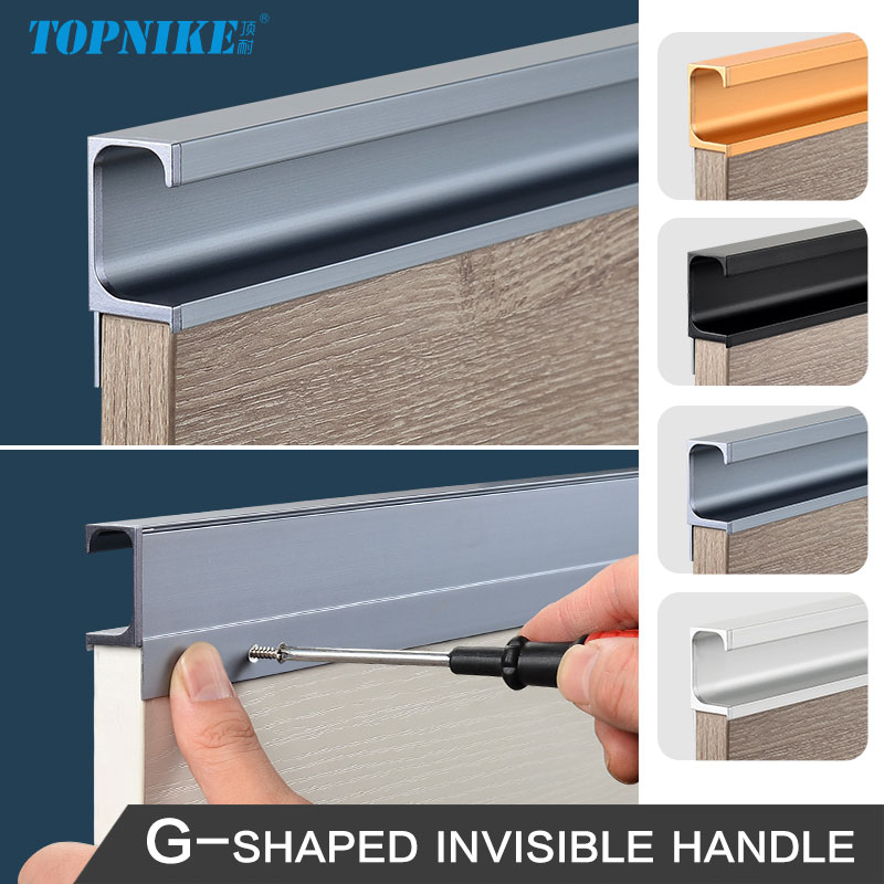 Furniture Hardware Drawer Pulls - Finger Pulls G-Shaped Groove-Free Concealed Aluminum