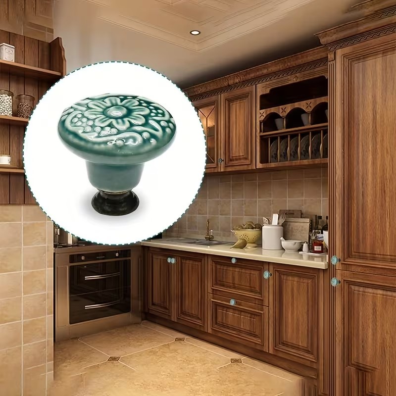 Furniture Hardware China - 12pcs Ceramic Cabinet Knobs, Floral Design,