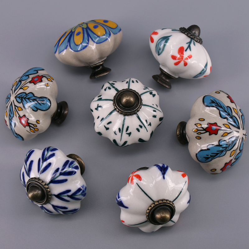 1x Flower Leaft Ceramic Retro  - Furniture Hardware Drawer Pulls 评论和价格